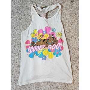 Scooby-Doo Graphic Tank Top Off-White Retro Floral Twisted Racerback Sleeveless
